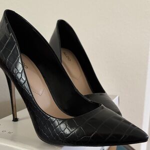 Aldo Black Croc-Patterned Heels